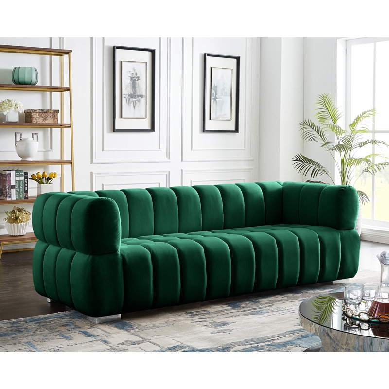 Forest Green Velvet Tuxedo Sofa with Gold Bracket Legs