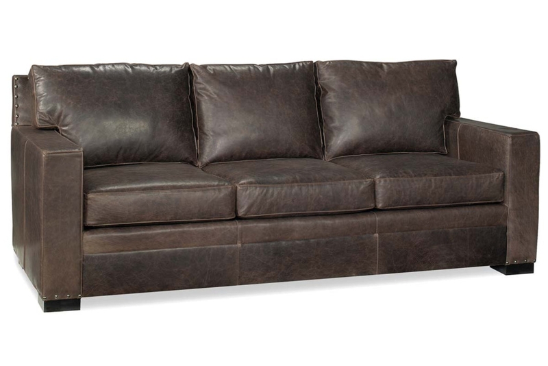 Four Cushion Sofa Distressed Brown Leather Like Nailhead Trim
