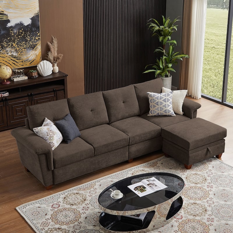 Functional Sectional Sofa with Fold-Down Console and Adjustable Headrests