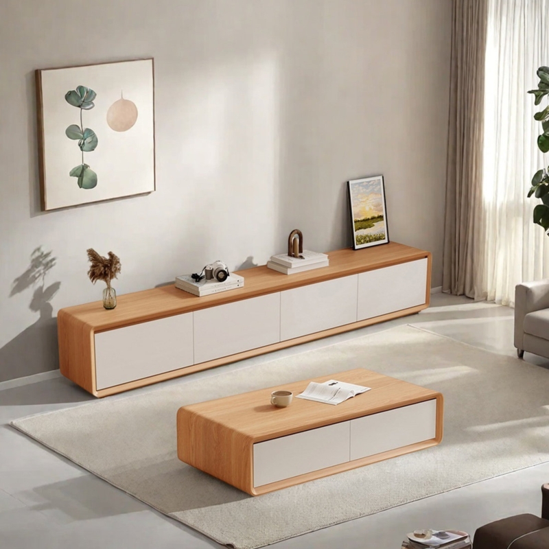 Furniture Set featuring Oval Coffee Table with Tambour Slatted Base
