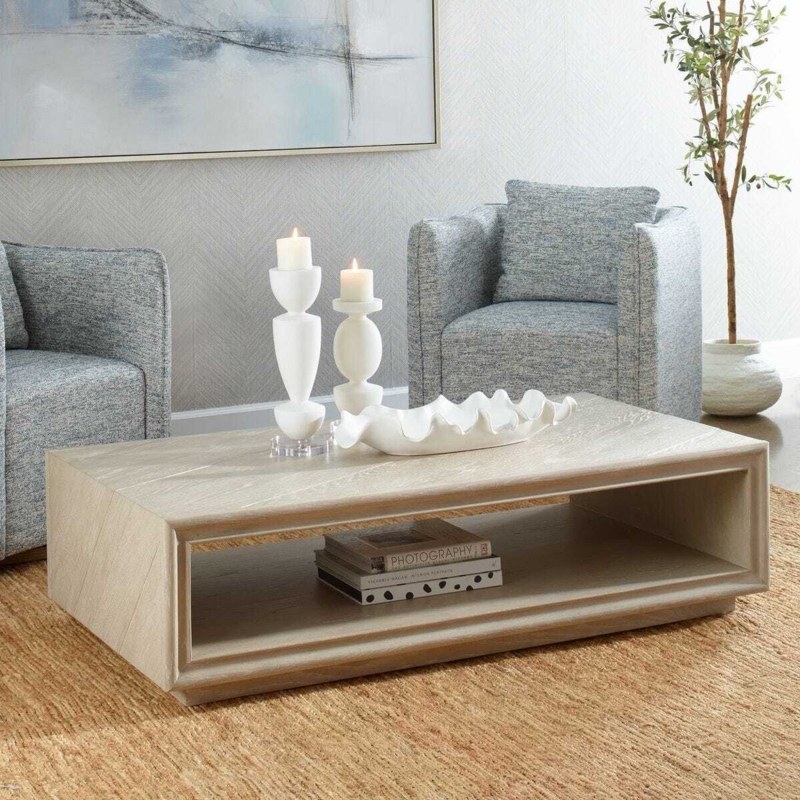 Geometric Coffee Table with Faceted Pedestal Base, Scandinavian Blonde Finish