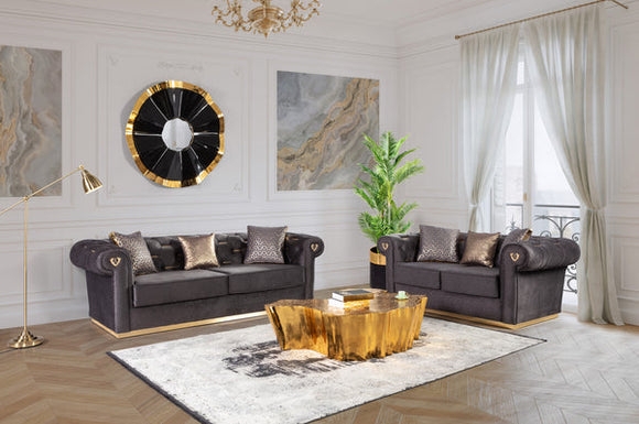 Glam Living Room Set Vertical Channel Tufting Gold Metal Legs