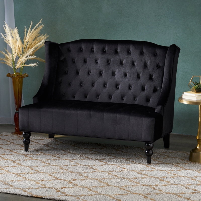 Glam Velvet-Like Loveseat Button Tufted Flared Arms
