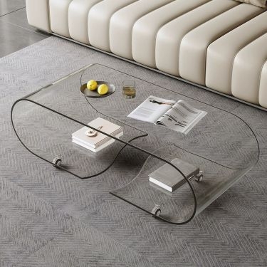 Glass Coffee Table, Gold Interlocking Sculptural Base