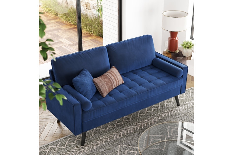 Gold Velvet Loveseat with Button Tufted Back and Turned Legs