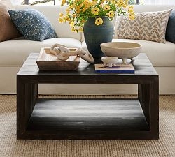 Grand Square Coffee Table, Chunky Block Legs, Light Tone