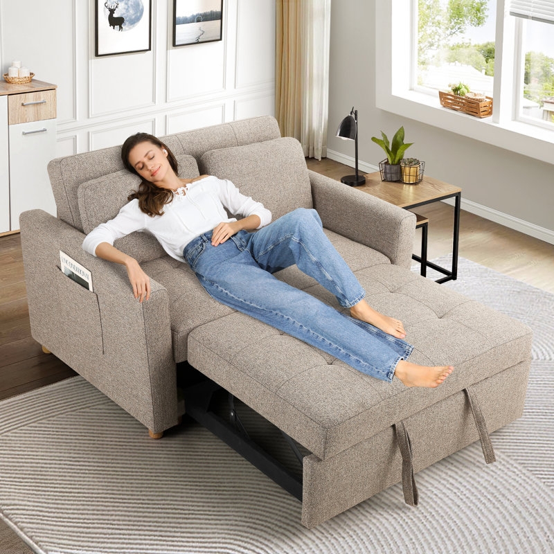 Gray 3-in-1 Convertible Sleeper Sofa with Square Arms