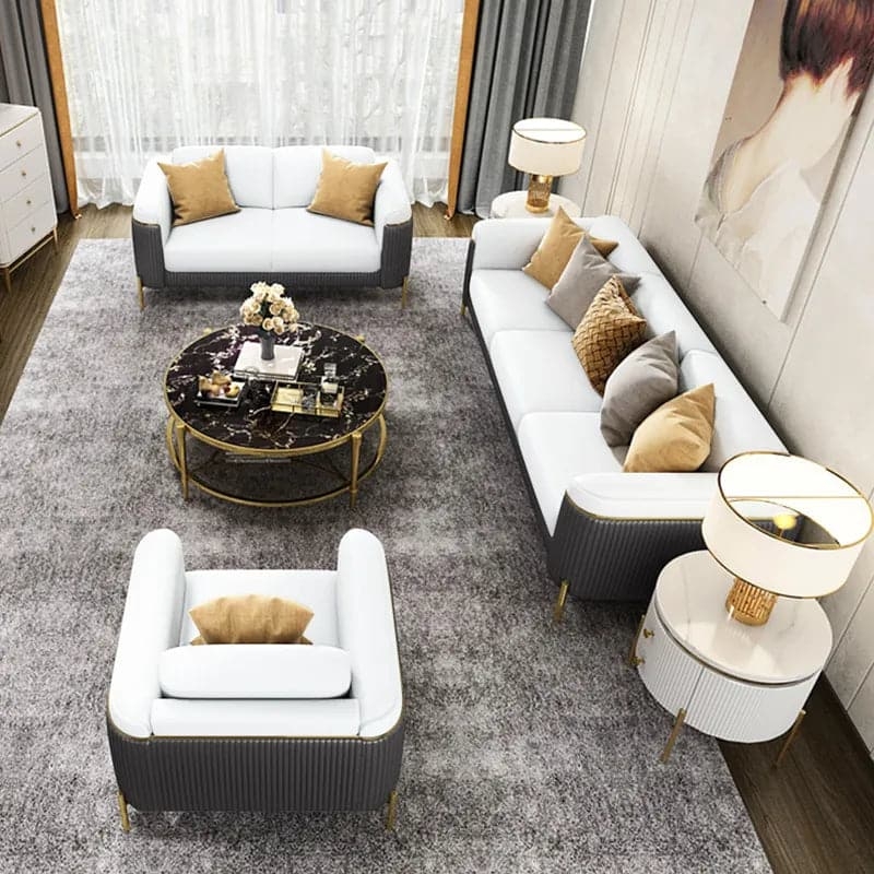 Gray Beige Living Room Set Integrated Side Tables Two Tone Layout