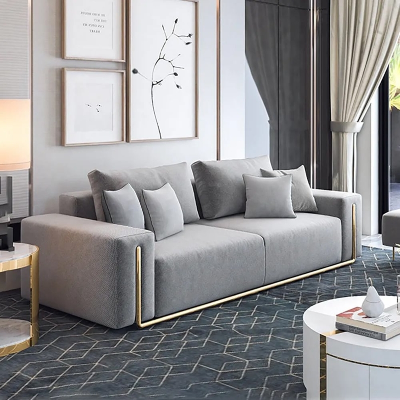 Gray Channel Tufted Sofa with Gold Metal Legs