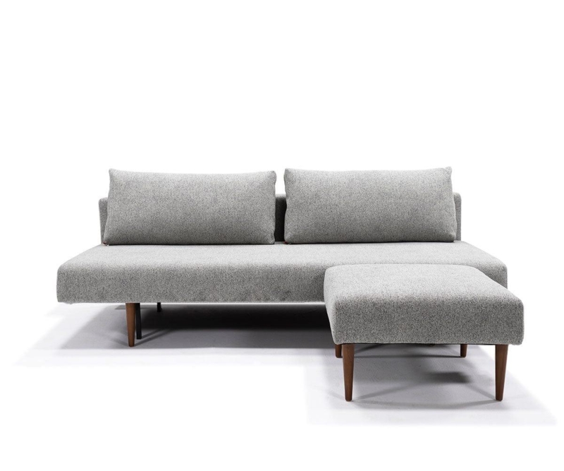 Gray Convertible Sofa with Split-Back and Tapered Wood Legs