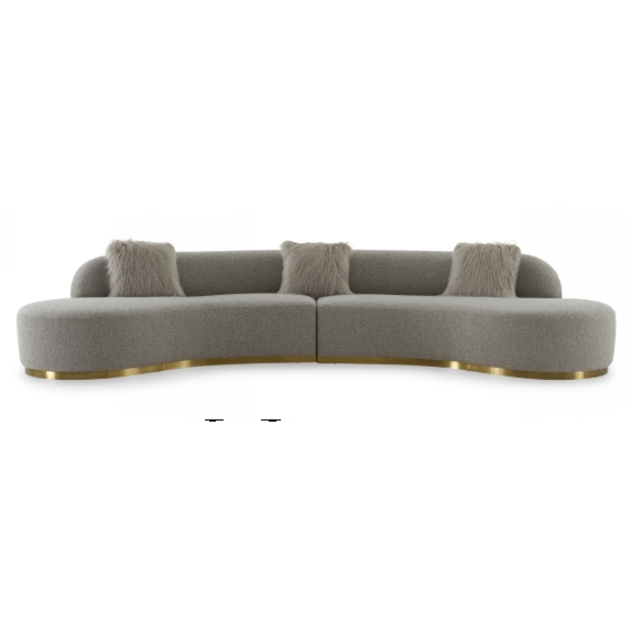 Gray Curved Sectional Sofa with Polished Stainless Steel Legs Modular