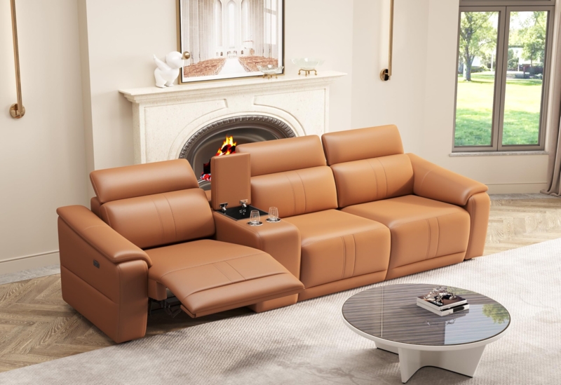 Gray Modular Power Reclining Sectional with Storage Console