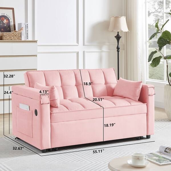 Gray Pull-Out Sleeper Loveseat featuring Swivel Laptop Table