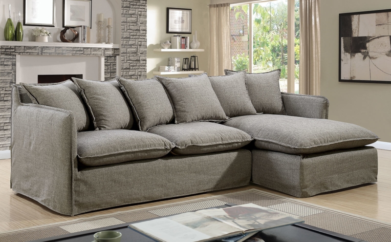 Gray Reclining Sectional Sofa with Storage Console and Headrests