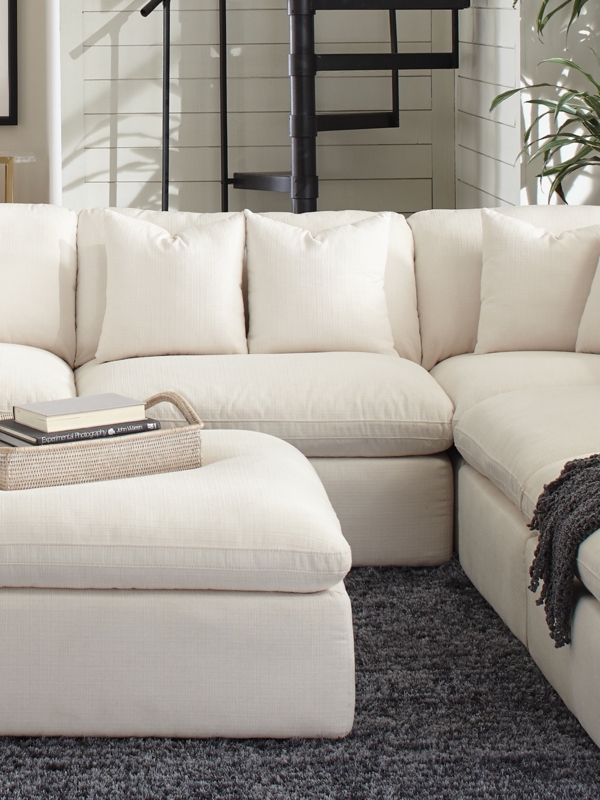 Gray Sectional Sofa Chunky Woven Fabric Low Profile Minimalist Layout