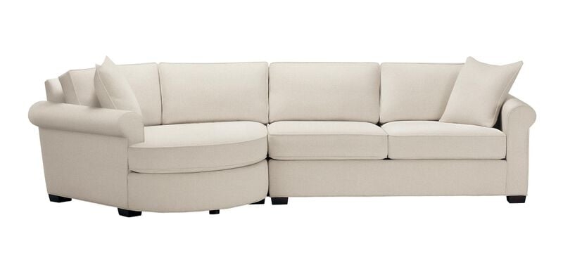 Gray Skirted Sectional Sofa including Rounded Cuddle Chaise Lounge
