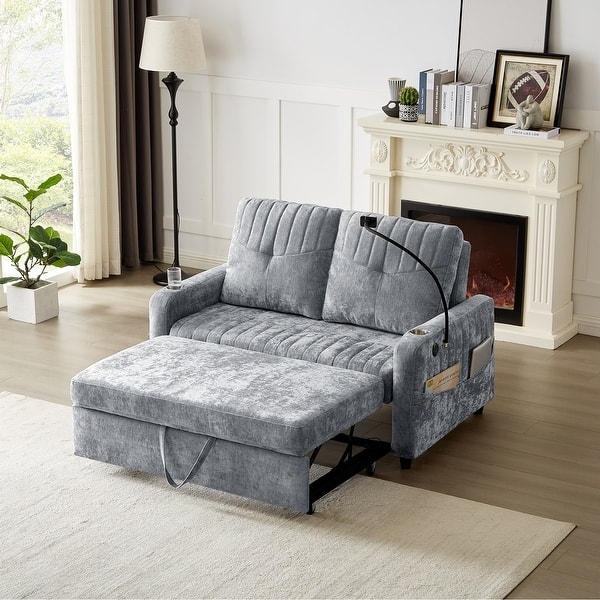 Gray Sleeper Loveseat with Cup Holders, Phone Mount and USB Ports
