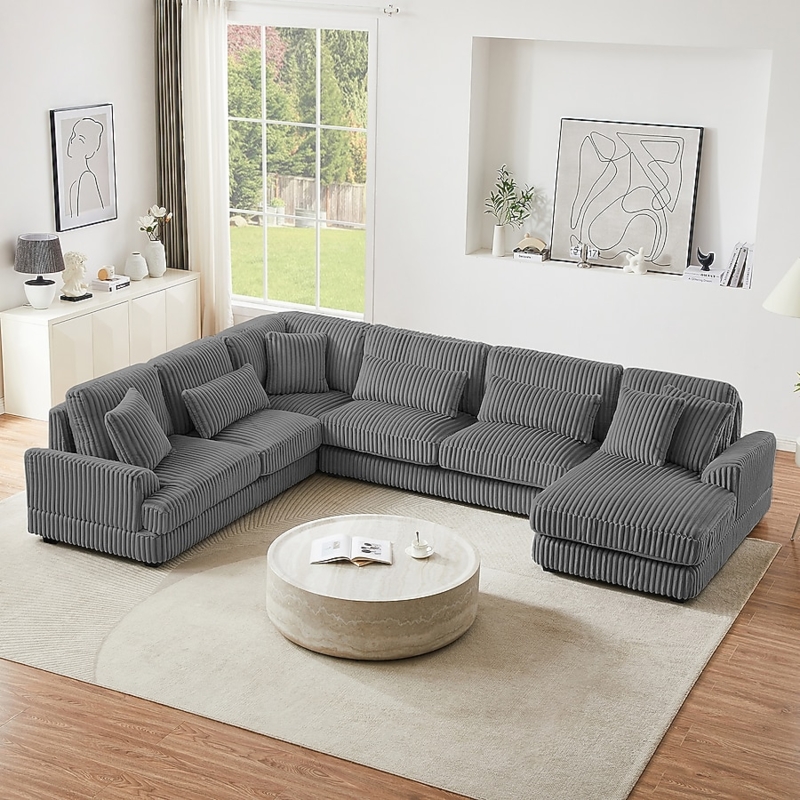Gray U-Shaped Sectional Sofa with Built-In Recliners for Large Spaces