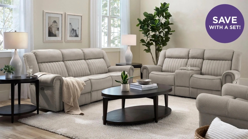 Greige Living Room Set Track Arms Contemporary Style