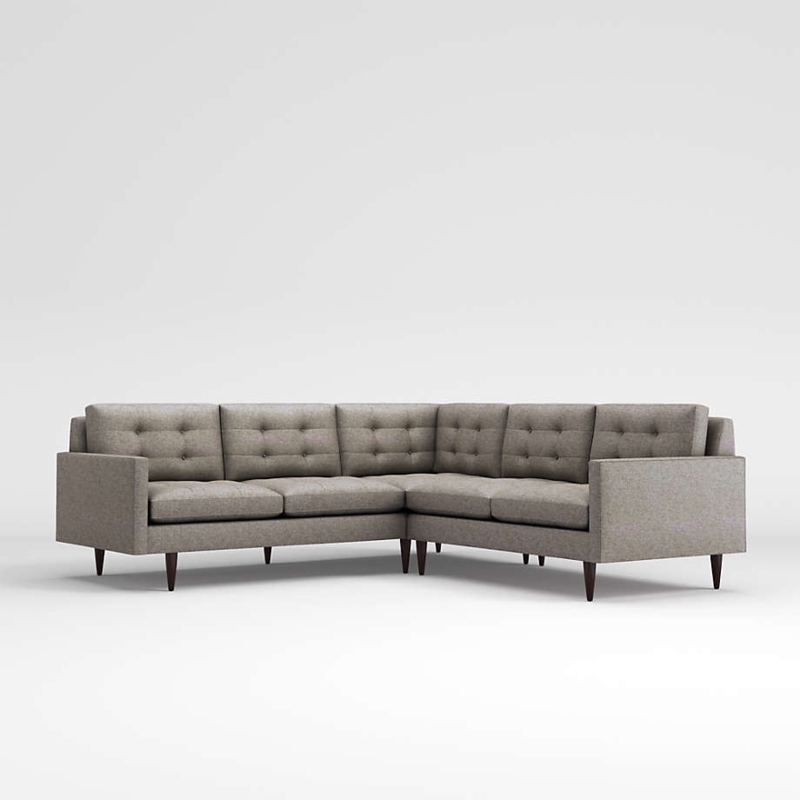 Grey Button Tufted Corner Sectional Sofa with Tapered Legs