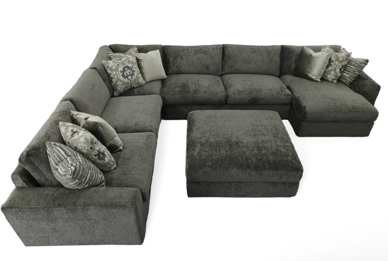 Grey Heathered Fabric Sectional Sofa, 4-Piece Modular
