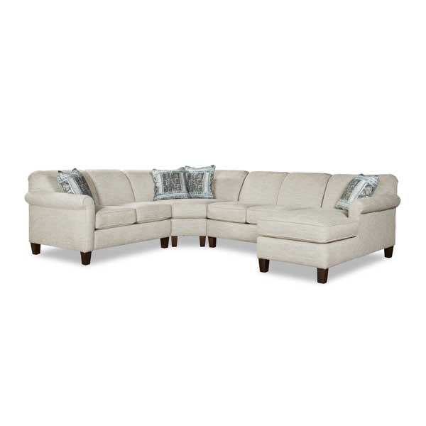 Grey Tight Back Sectional Sofa with Ottoman Transitional Layout