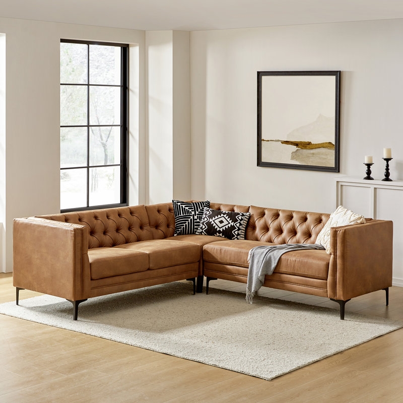 Grid Tufted Modular Sectional Sofa with Slim Metal Legs