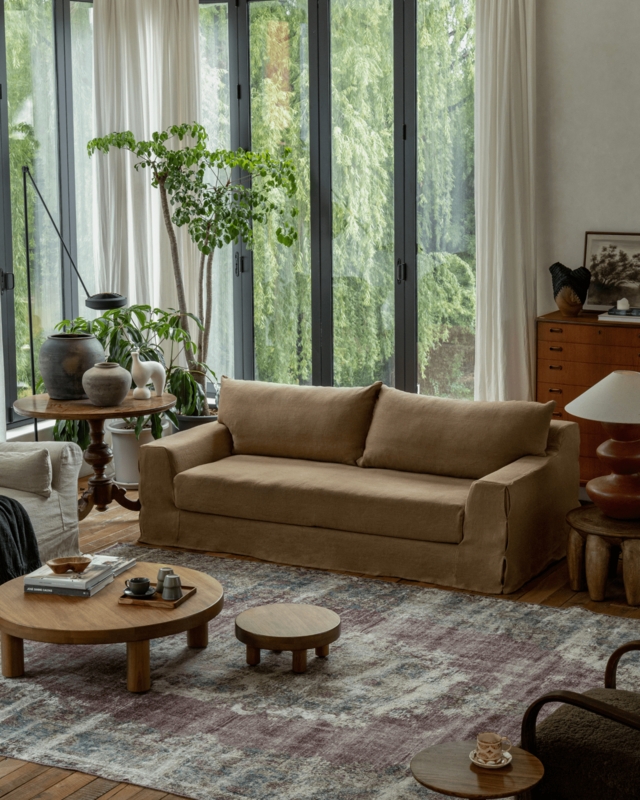 Guni Low Profile Linen Sectional Sofa with Extra Wide Arms