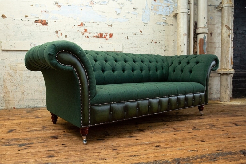 Handmade Emerald Green Herringbone Wool With Antique Green Leather 3 Seater  Chesterfield Sofa - Etsy