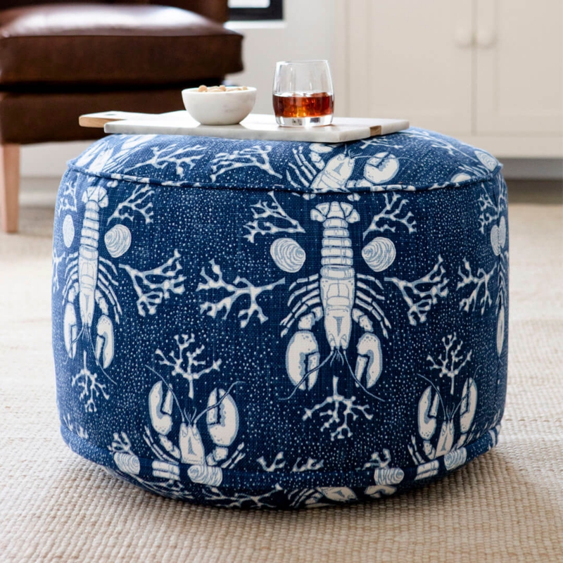 Hassock Ottoman Vibrant Orange Upholstery Button Tufted Round Seating