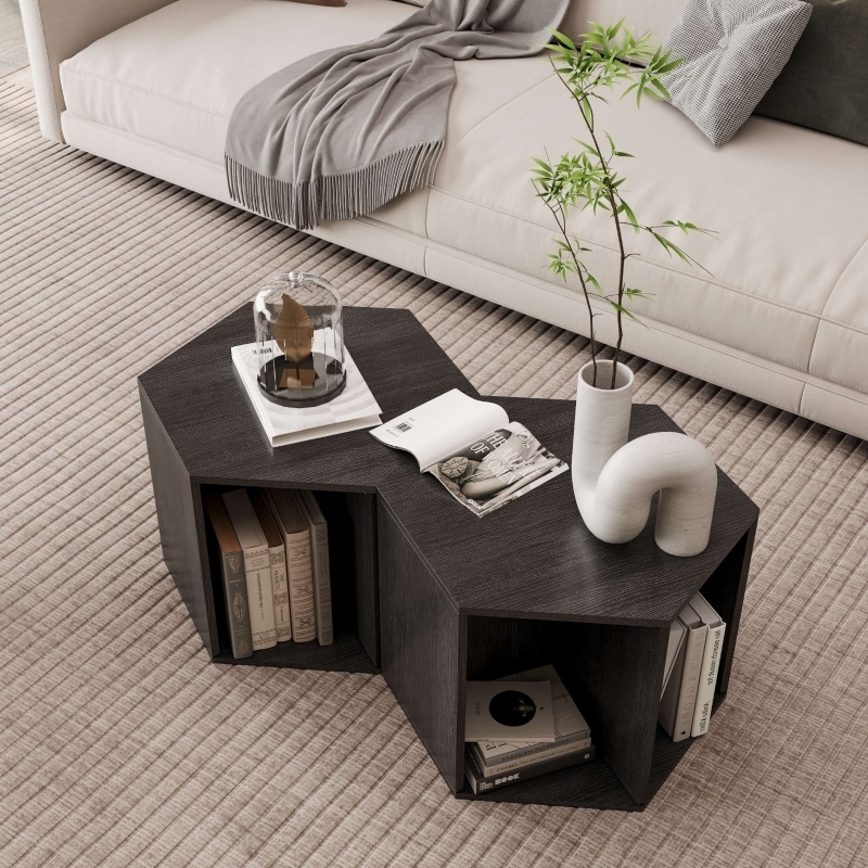 Hexagonal Nesting Coffee Table Set Modern Industrial Design