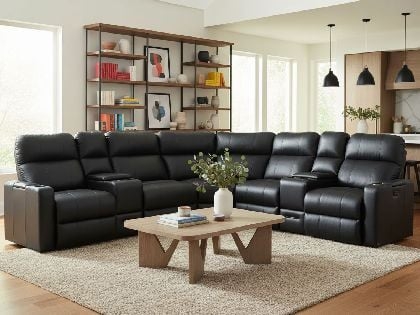 Home Theater Sectional Sofa with Integrated Cup Holders and Consoles