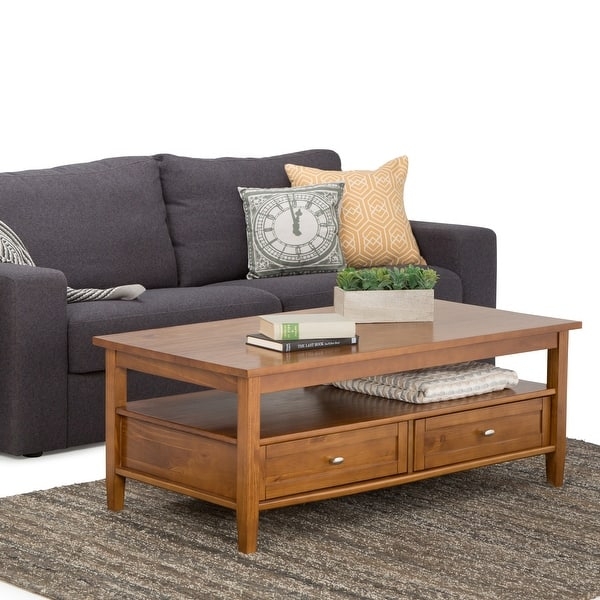 Honey Brown Storage Coffee Table with Dual Drawers