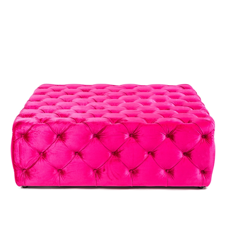 Hot Pink Velvet Ottoman with All-Over Button Tufting