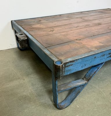 Industrial Coffee Table Cart with Distressed Blue Metal