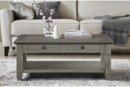 Industrial Coffee Table With Wheels Wood Storage Drawers Shelf