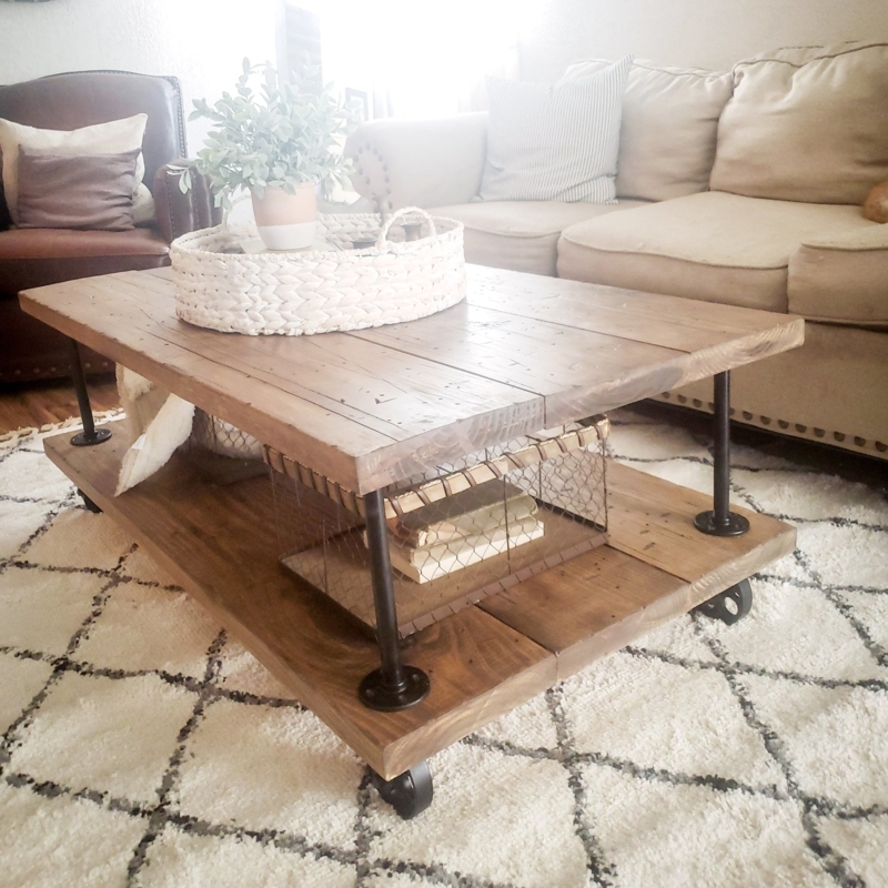 Industrial Farmhouse Coffee Table with X-Brace Sides