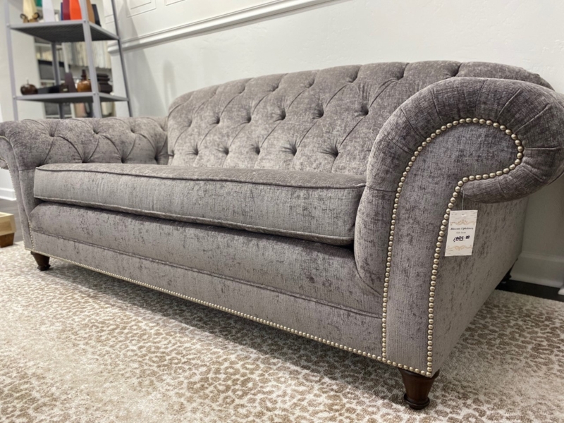 Industrial Leather Tufted Sofa with All-Over Diamond Tufting Design
