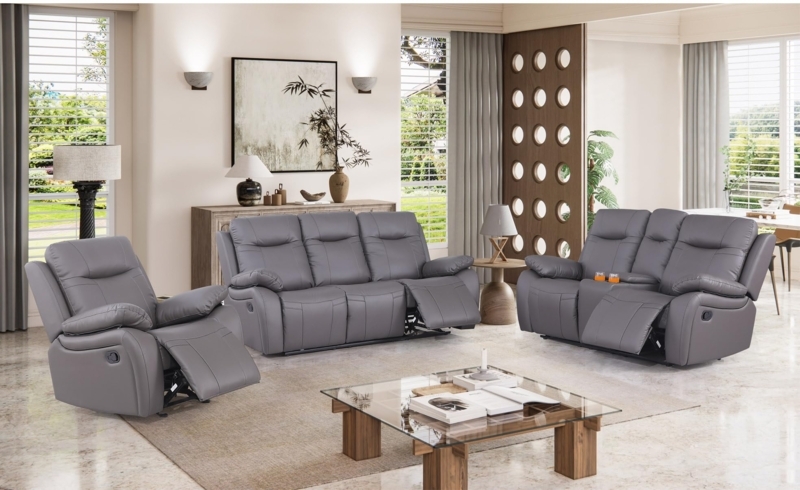 Industrial Living Room Set with Channeled Back in Charcoal Gray