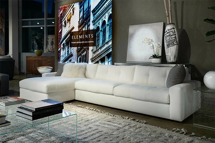 Industrial Modern Sectional Sofa, Light Gray with Metal Legs