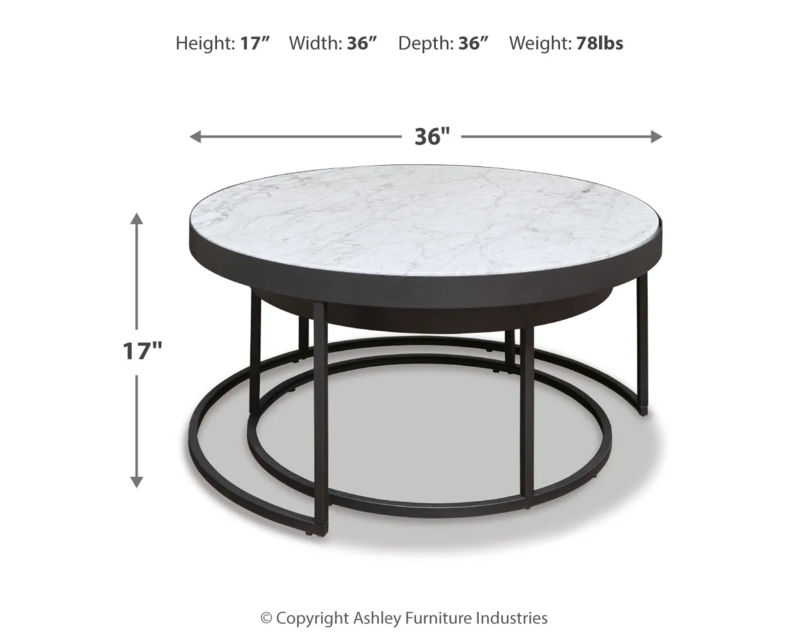 Industrial Nesting Coffee Table Set with Circular Wood and Metal Tops