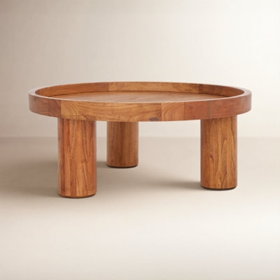 Industrial Round Coffee Table, Dark Metal Cross-Base