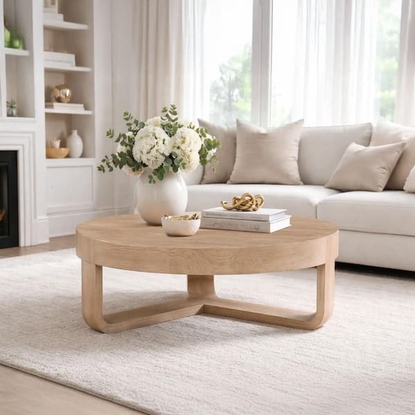 Industrial Round Coffee Table Design with Thick Cross Base