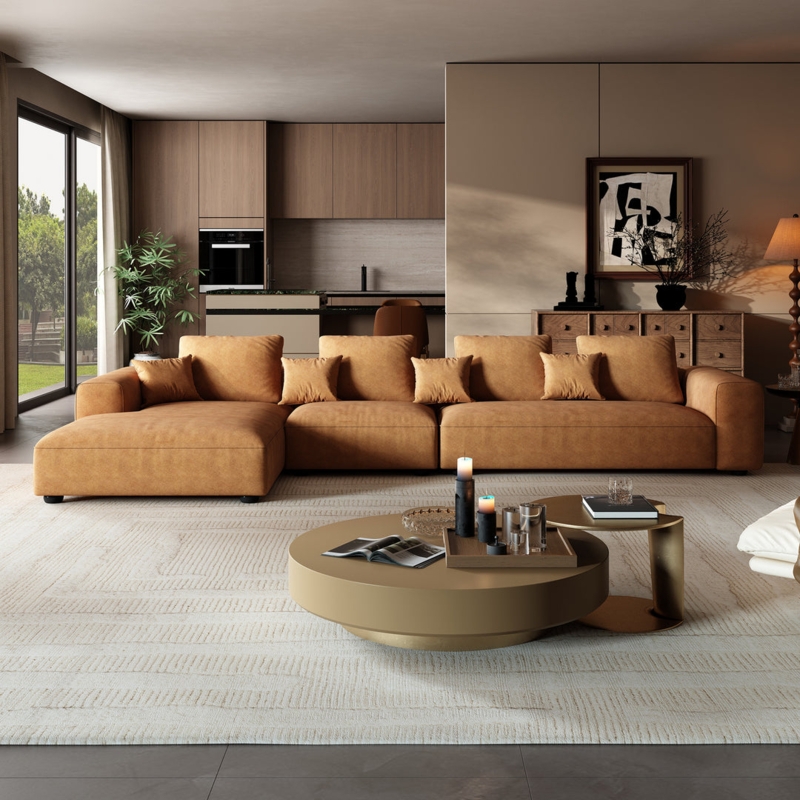 Industrial Sectional Sofa Low Profile Modular Design Leather Like