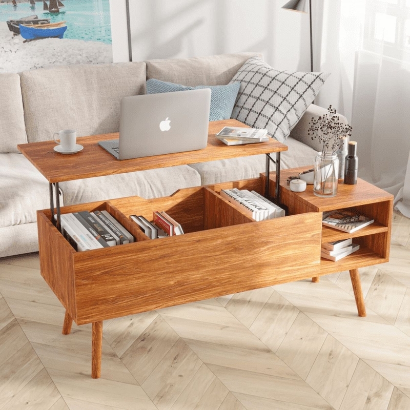 Industrial Style Lift Top Coffee Table with Built-In Charging Station