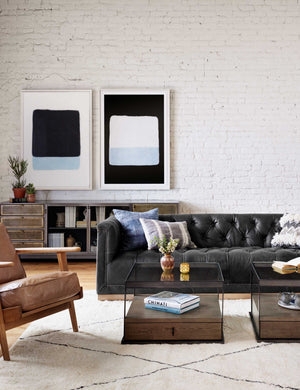 Industrial Style Low Profile Sofa in Distressed Black Finish