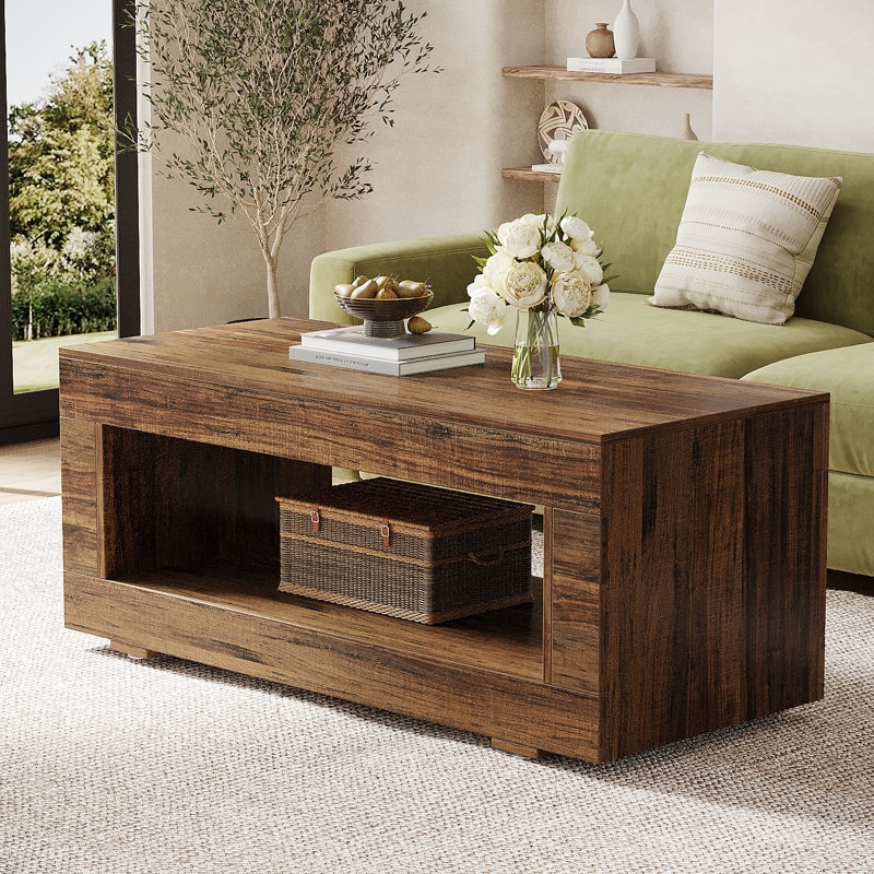 Industrial Wood And Metal Coffee Table White Frame Mesh Shelf