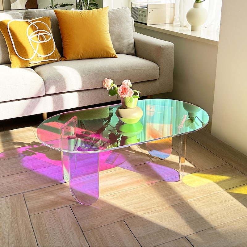 Iridescent Acrylic Round Coffee Table with Rainbow Finish