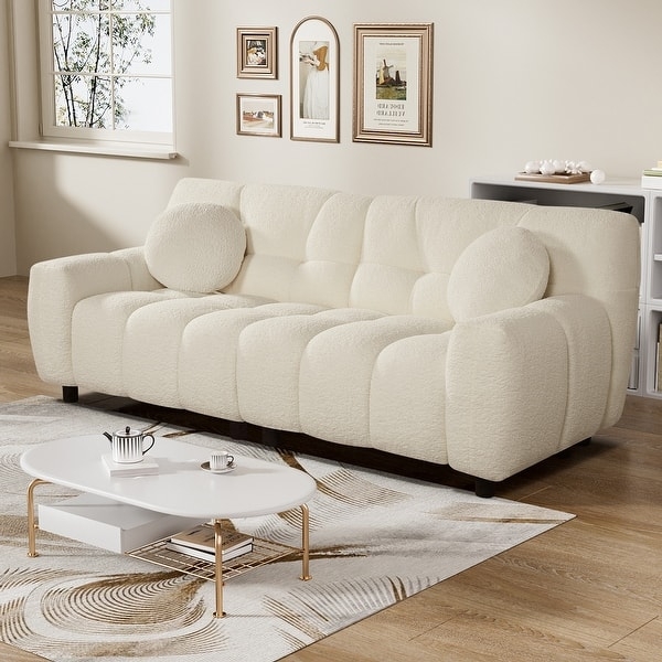 Ivory Boucle Loveseat Deep Seat Low Profile Cloud Style