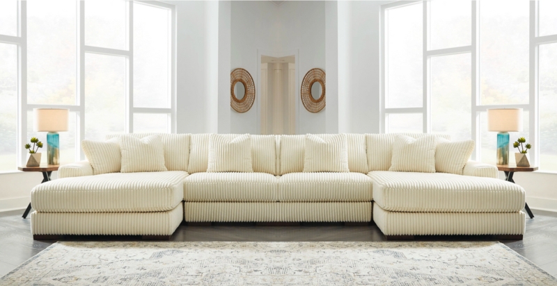 Ivory Double Chaise Sectional Deep Seating Modern Open Concept Lounge